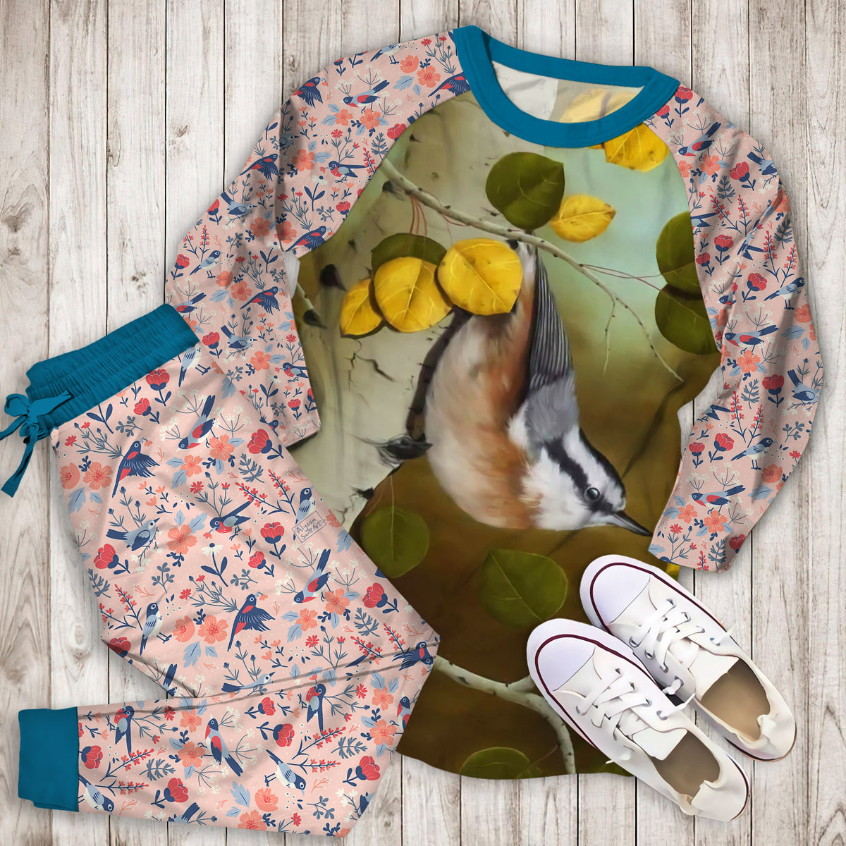 Bird Pajama Set | Pajamas | Cotton Sleepwear Sets | Soft Long Sleeve Pjs | Raglan Shirt and Pants Set