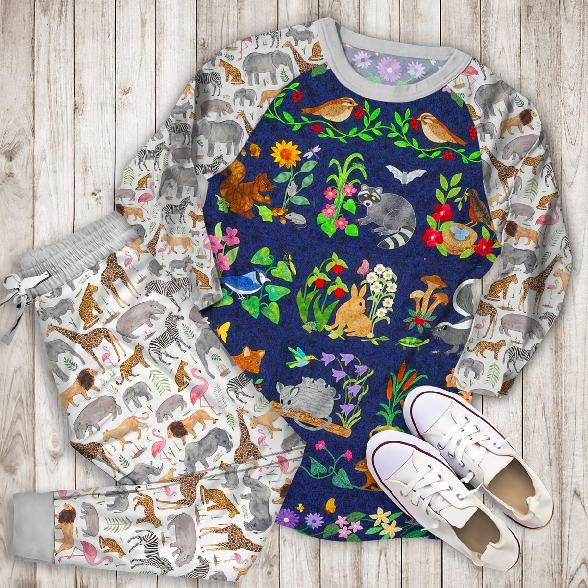 Animal Pajama Set | Pajamas | Cotton Sleepwear Sets | Soft Long Sleeve Pjs | Raglan Shirt and Pants Set