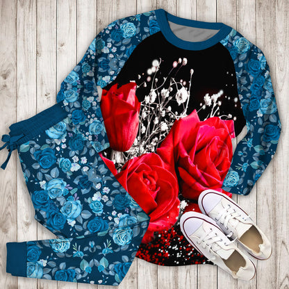 Roses Pajama Set | Pajamas | Cotton Sleepwear Sets | Soft Long Sleeve Pjs | Raglan Shirt and Pants Set
