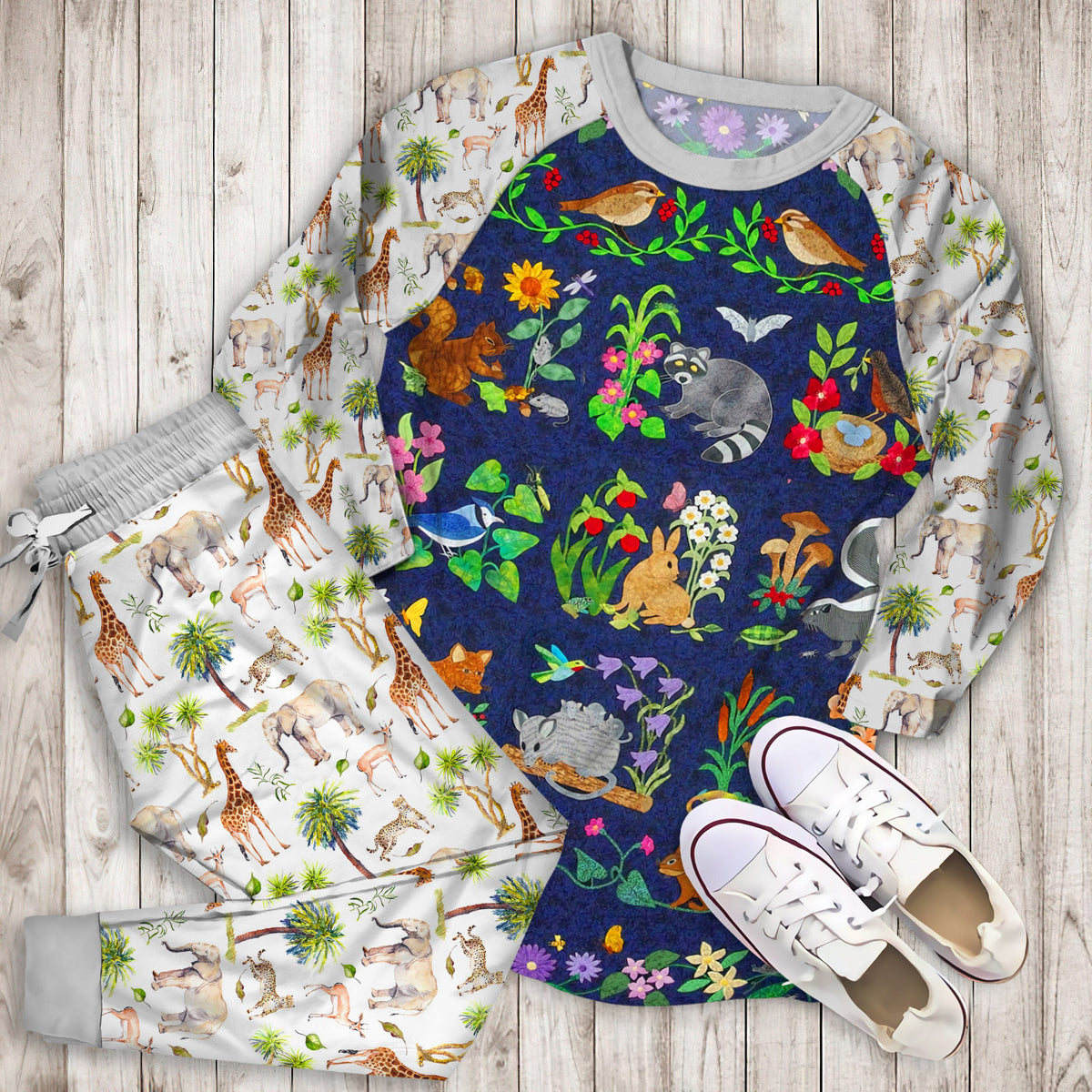 Animal Pajama Set | Pajamas | Cotton Sleepwear Sets | Soft Long Sleeve Pjs | Raglan Shirt and Pants Set