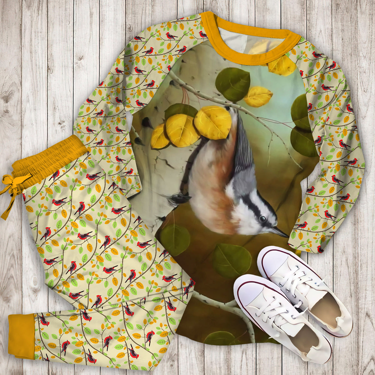 Bird Pajama Set | Pajamas | Cotton Sleepwear Sets | Soft Long Sleeve Pjs | Raglan Shirt and Pants Set