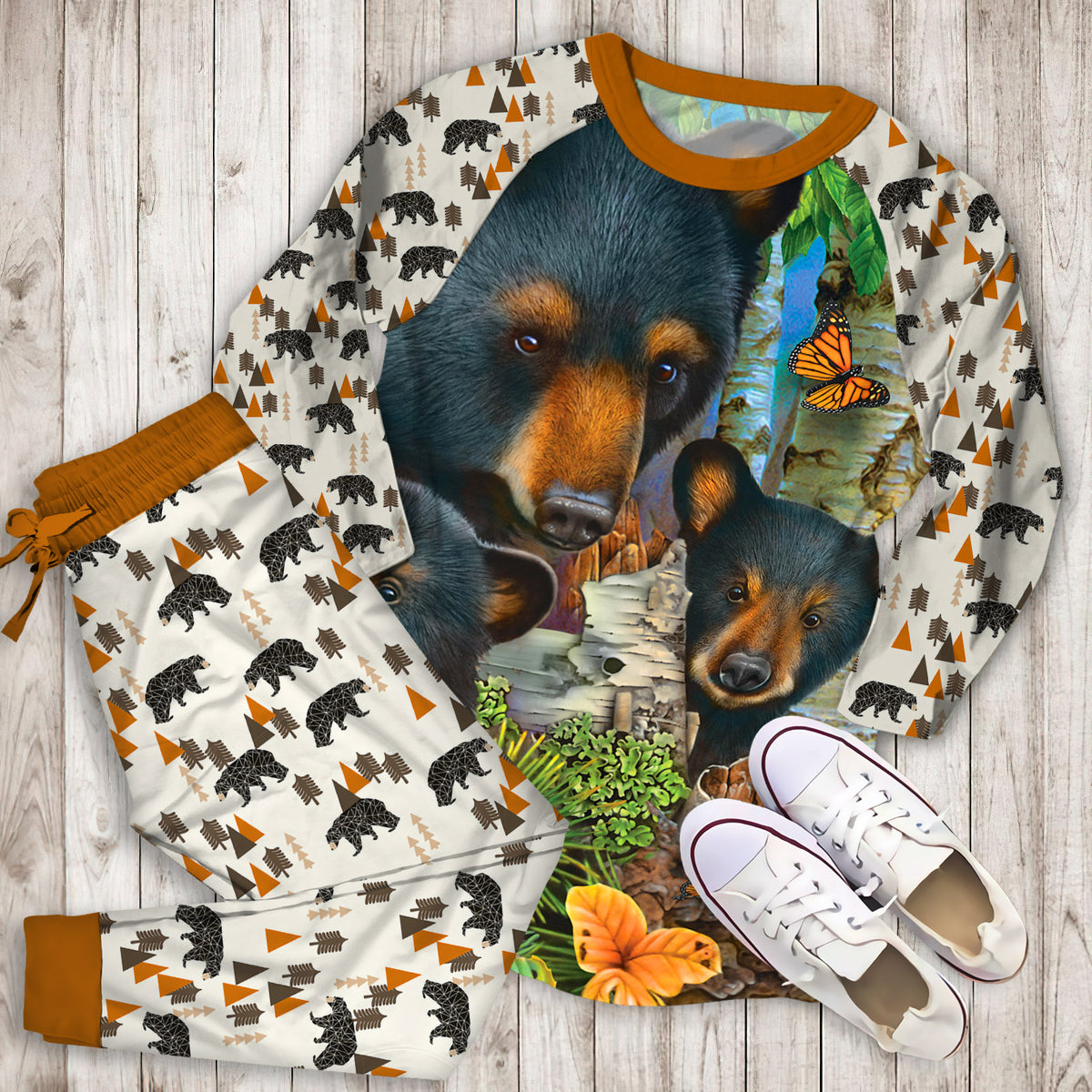 Bear Pajama Set | Pajamas | Cotton Sleepwear Sets | Soft Long Sleeve Pjs | Raglan Shirt and Pants Set