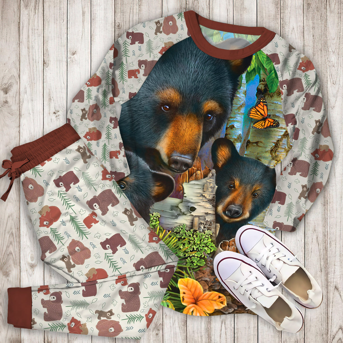 Bear Pajama Set | Pajamas | Cotton Sleepwear Sets | Soft Long Sleeve Pjs | Raglan Shirt and Pants Set