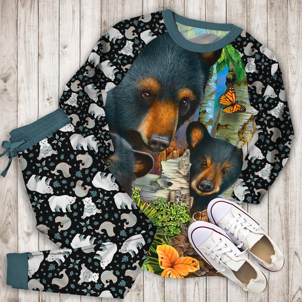 Bear Pajama Set | Pajamas | Cotton Sleepwear Sets | Soft Long Sleeve Pjs | Raglan Shirt and Pants Set