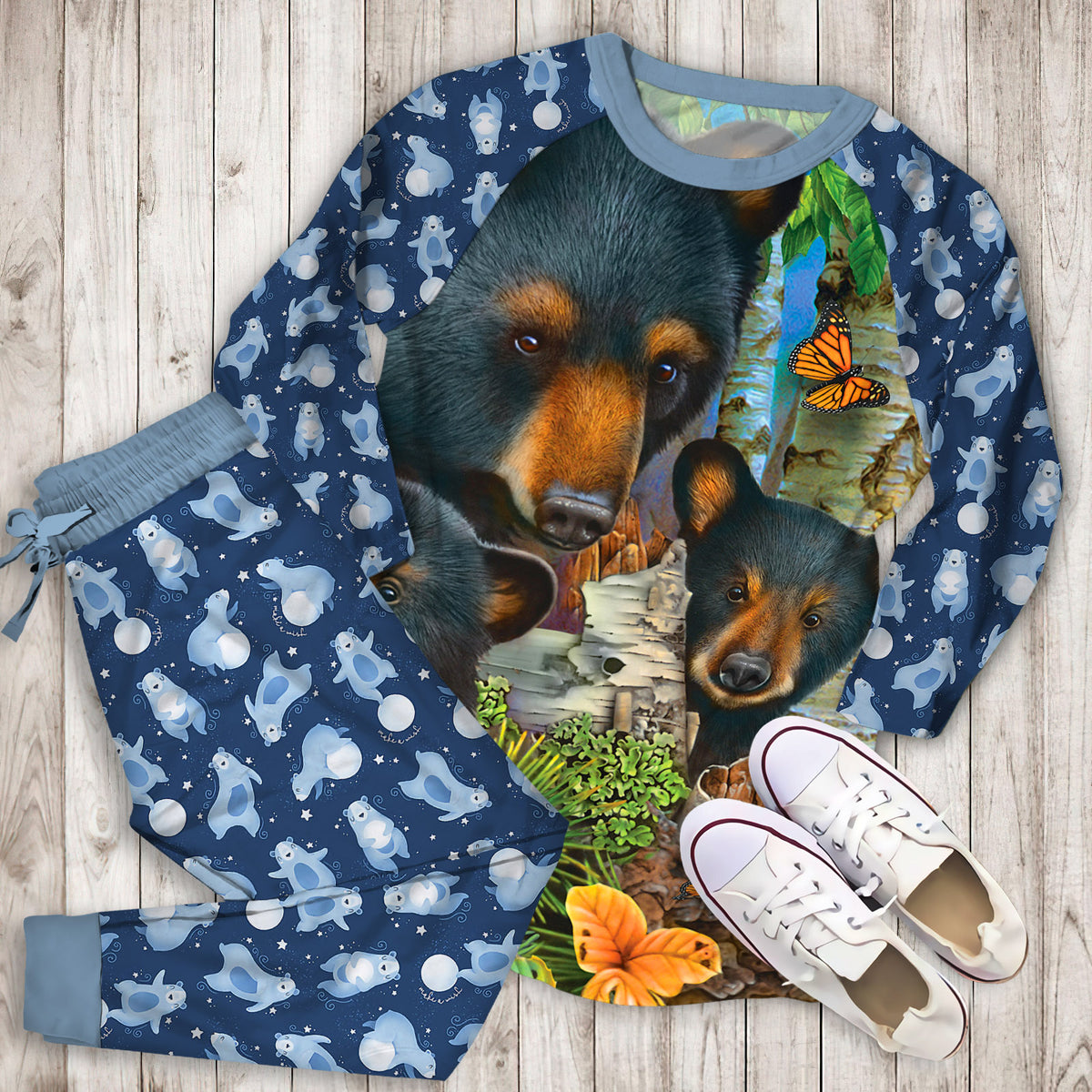 Bear Pajama Set | Pajamas | Cotton Sleepwear Sets | Soft Long Sleeve Pjs | Raglan Shirt and Pants Set