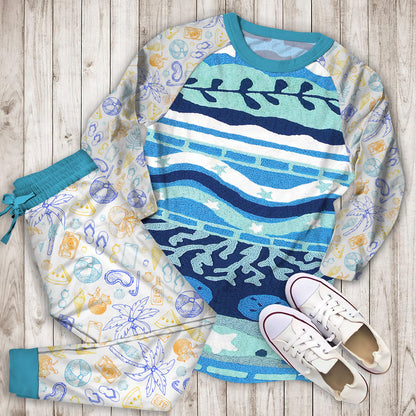 Coastal Pajama Set | Pajamas | Cotton Sleepwear Sets | Soft Long Sleeve Pjs | Raglan Shirt and Pants Set