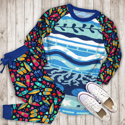 Coastal Pajama Set | Pajamas | Cotton Sleepwear Sets | Soft Long Sleeve Pjs | Raglan Shirt and Pants Set