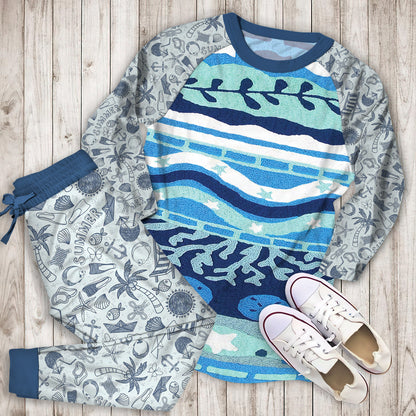 Coastal Pajama Set | Pajamas | Cotton Sleepwear Sets | Soft Long Sleeve Pjs | Raglan Shirt and Pants Set