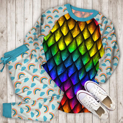 Rainbow Dragon Scales Pajama Set |Sleepwear Pjs Sets | Raglan Shirt Pants Set