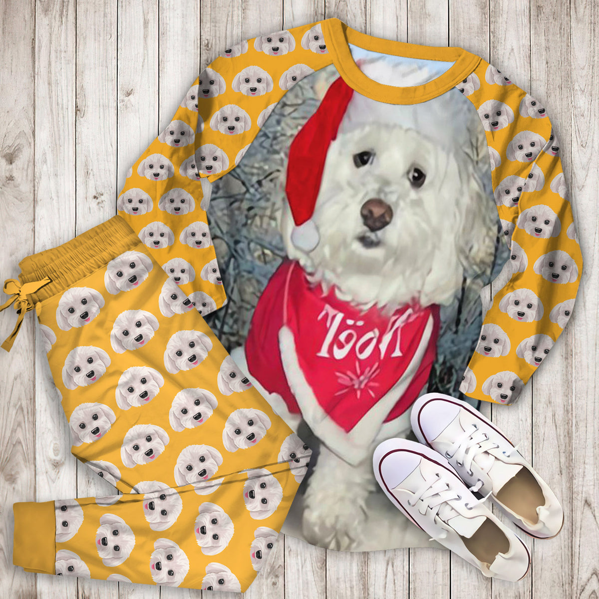 Bichon Frise Christmas Pajama Set |Sleepwear Pjs Sets | Raglan Shirt Pants Set