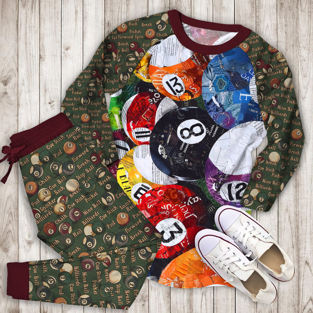 Billiard Balls Pajama Set | Pajamas | Cotton Sleepwear Sets | Soft Long Sleeve Pjs | Raglan Shirt and Pants Set