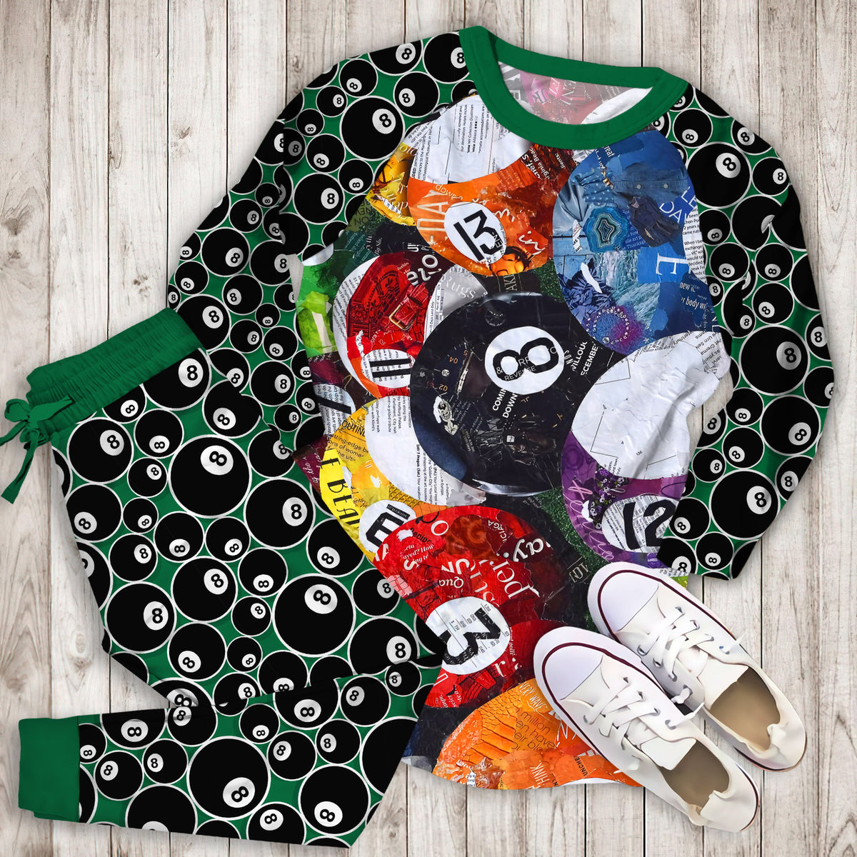Billiard Balls Pajama Set | Pajamas | Cotton Sleepwear Sets | Soft Long Sleeve Pjs | Raglan Shirt and Pants Set