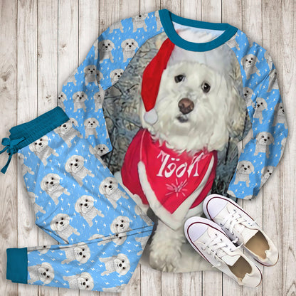 Bichon Frise Christmas Pajama Set |Sleepwear Pjs Sets | Raglan Shirt Pants Set
