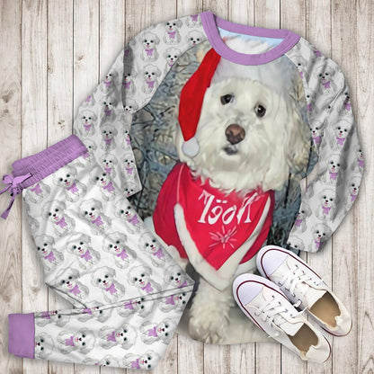 Bichon Frise Christmas Pajama Set |Sleepwear Pjs Sets | Raglan Shirt Pants Set