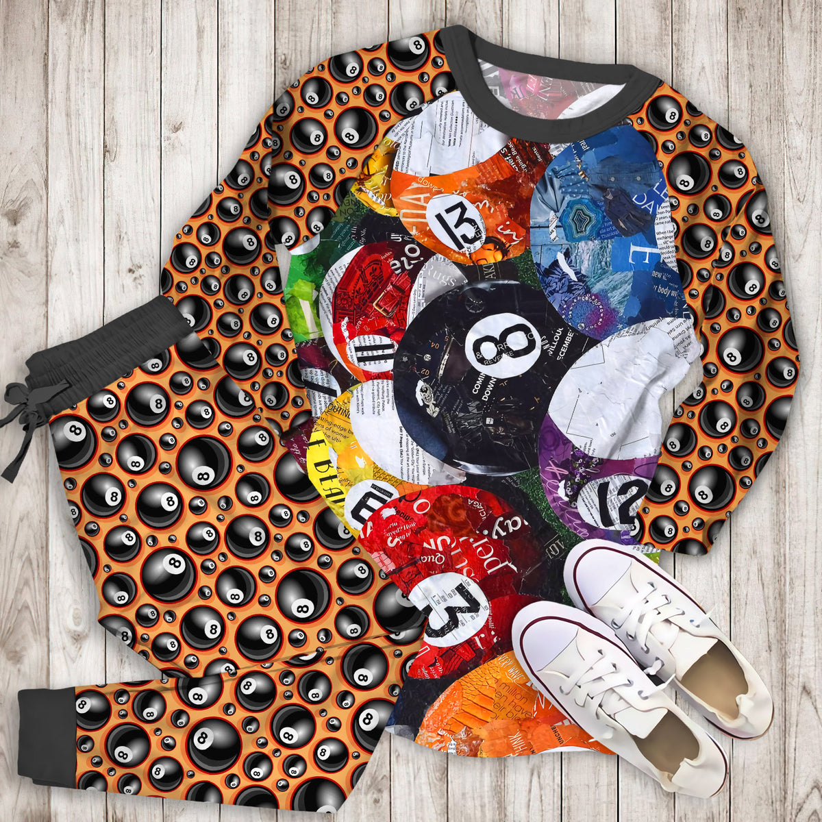 Billiard Balls Pajama Set | Pajamas | Cotton Sleepwear Sets | Soft Long Sleeve Pjs | Raglan Shirt and Pants Set
