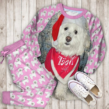 Bichon Frise Christmas Pajama Set |Sleepwear Pjs Sets | Raglan Shirt Pants Set