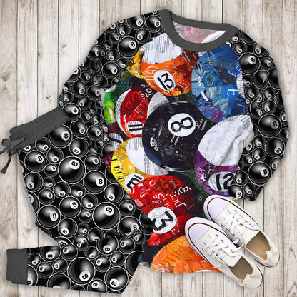 Billiard Balls Pajama Set | Pajamas | Cotton Sleepwear Sets | Soft Long Sleeve Pjs | Raglan Shirt and Pants Set