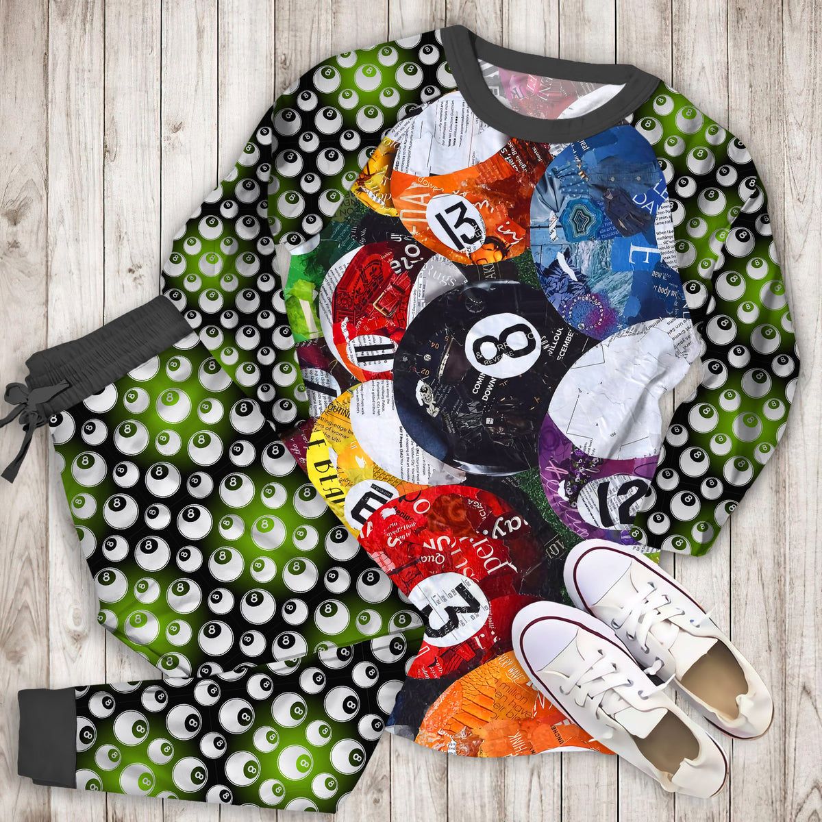 Billiard Balls Pajama Set | Pajamas | Cotton Sleepwear Sets | Soft Long Sleeve Pjs | Raglan Shirt and Pants Set