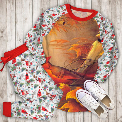 Cardinal Pajama Set | Pajamas | Cotton Sleepwear Sets | Soft Long Sleeve Pjs | Raglan Shirt and Pants Set