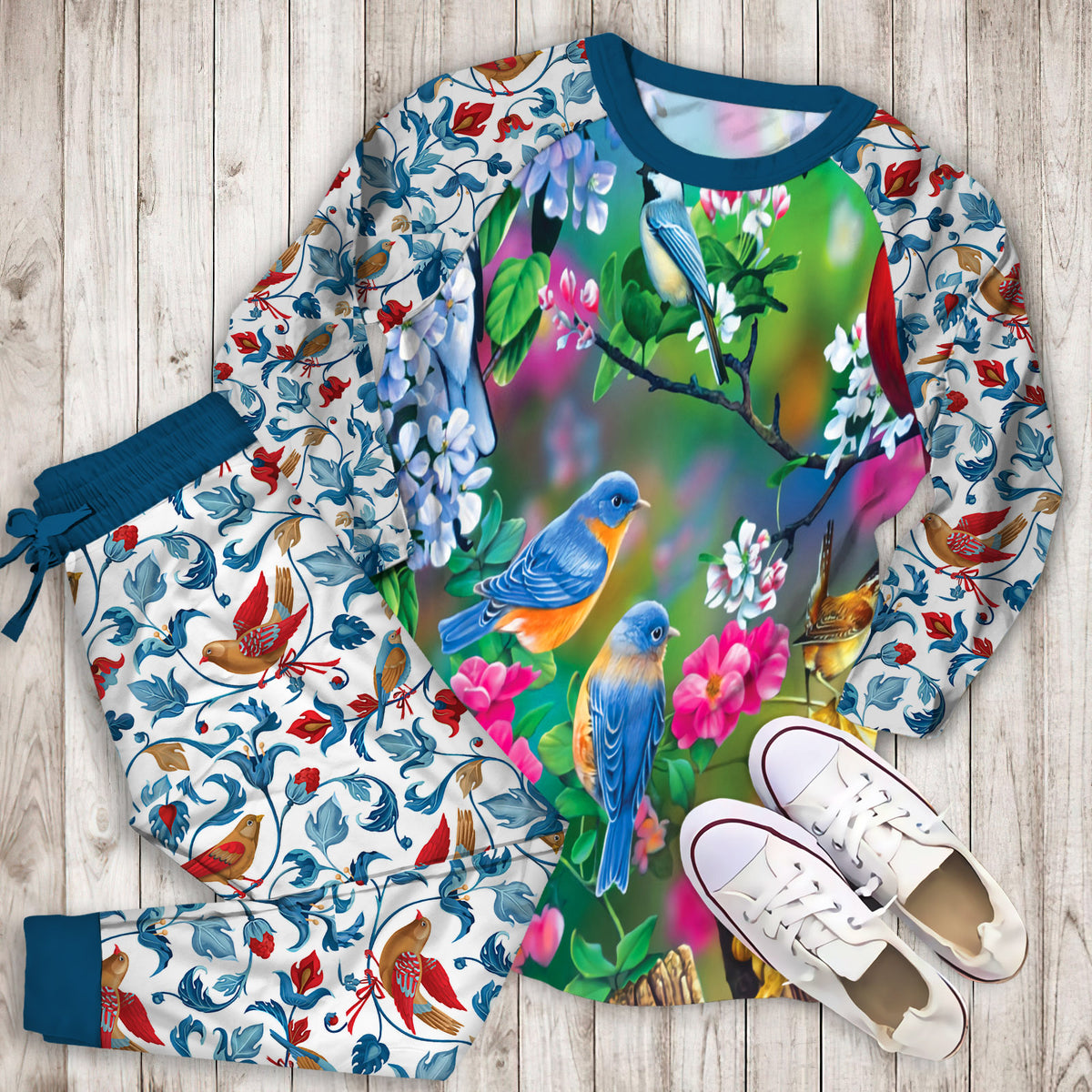 Birds Family Pajama Set | Pajamas | Cotton Sleepwear Sets | Soft Long Sleeve Pjs | Raglan Shirt and Pants Set