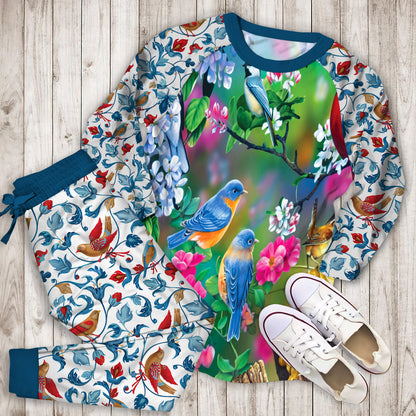 Birds Family Pajama Set | Pajamas | Cotton Sleepwear Sets | Soft Long Sleeve Pjs | Raglan Shirt and Pants Set