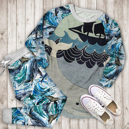 Whales Pajama Set |Sleepwear Pjs Sets | Raglan Shirt Pants Set