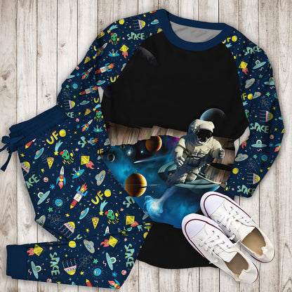 Astronaut And Outer Space Pajama Set |Sleepwear Pjs Sets | Raglan Shirt Pants Set