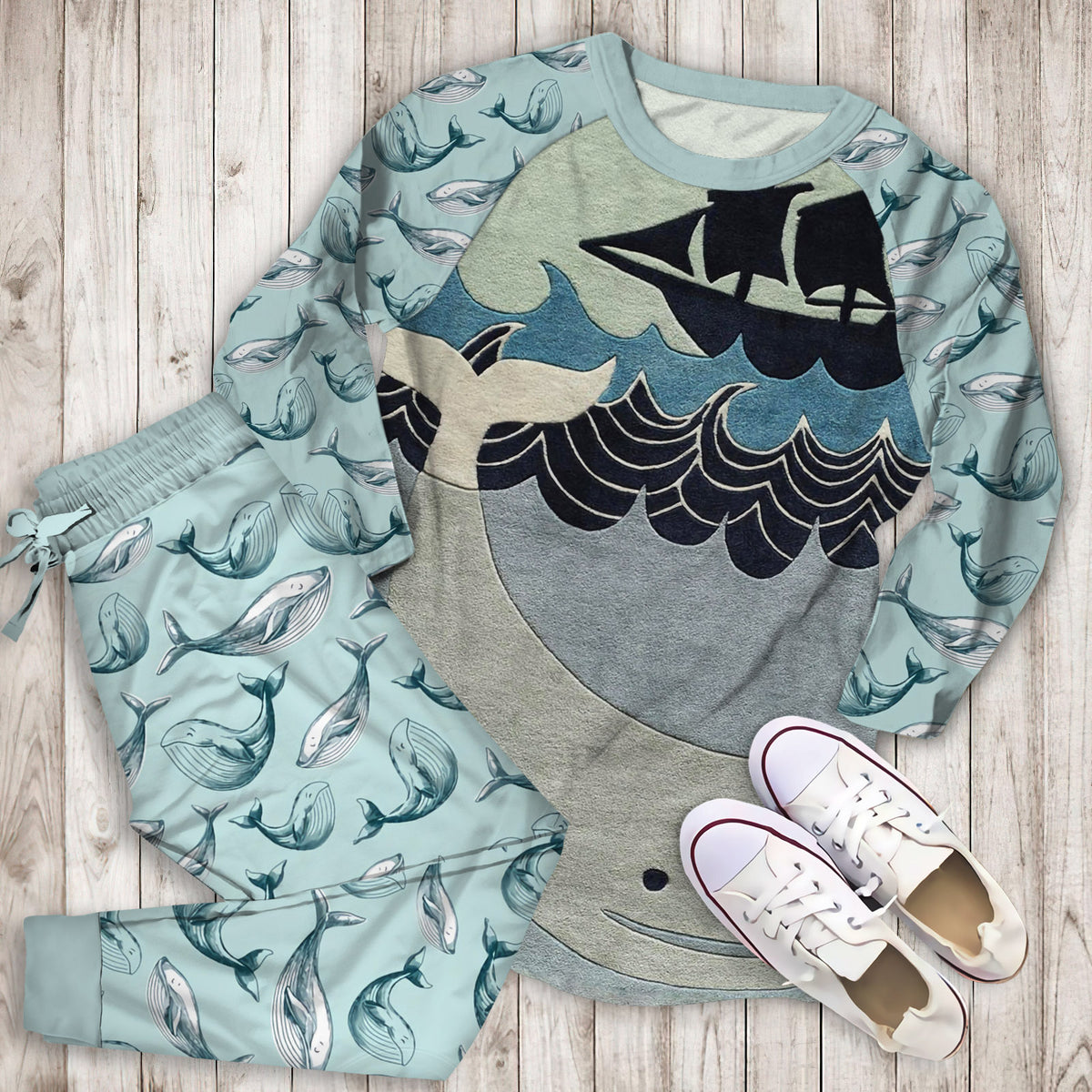 Whales Pajama Set |Sleepwear Pjs Sets | Raglan Shirt Pants Set