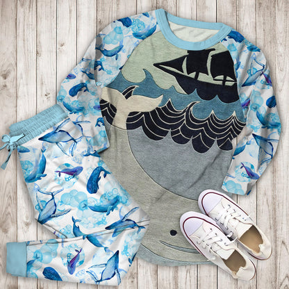 Whales Pajama Set |Sleepwear Pjs Sets | Raglan Shirt Pants Set