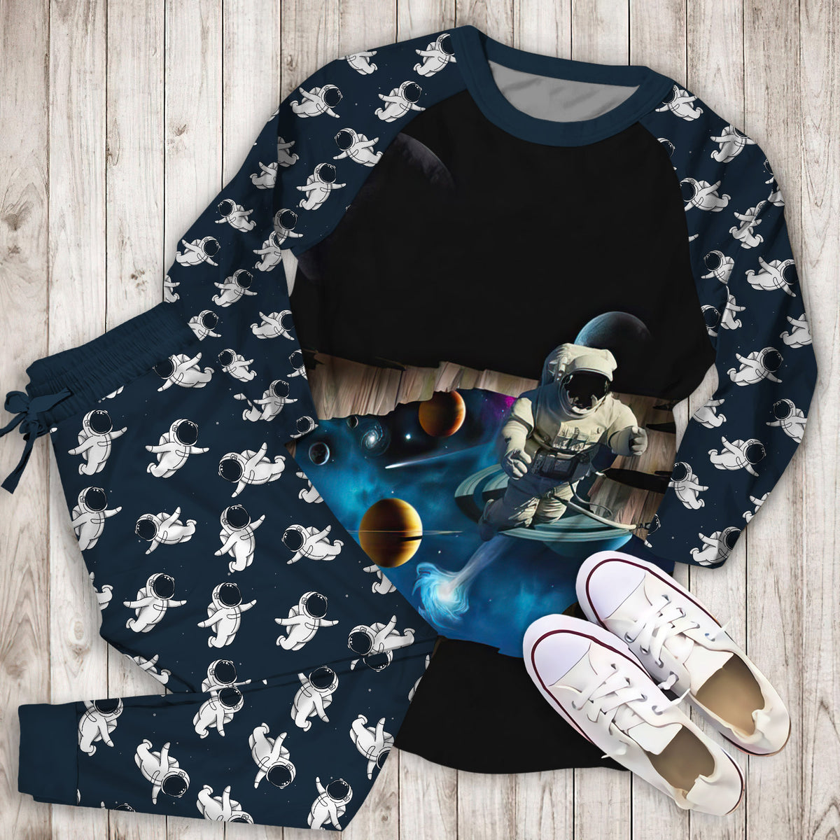 Astronaut And Outer Space Pajama Set |Sleepwear Pjs Sets | Raglan Shirt Pants Set