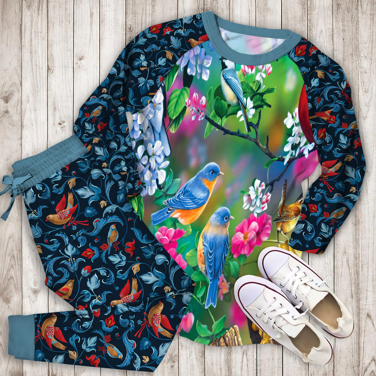 Birds Family Pajama Set | Pajamas | Cotton Sleepwear Sets | Soft Long Sleeve Pjs | Raglan Shirt and Pants Set