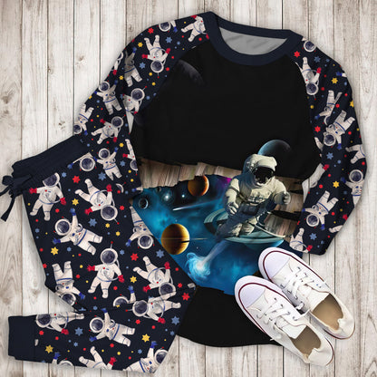 Astronaut And Outer Space Pajama Set |Sleepwear Pjs Sets | Raglan Shirt Pants Set