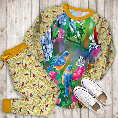 Birds Family Pajama Set | Pajamas | Cotton Sleepwear Sets | Soft Long Sleeve Pjs | Raglan Shirt and Pants Set
