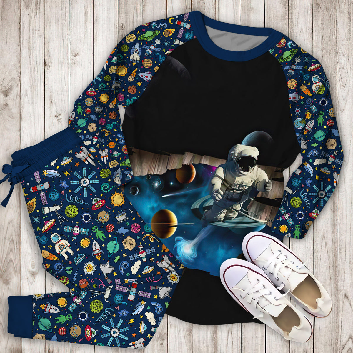 Astronaut And Outer Space Pajama Set |Sleepwear Pjs Sets | Raglan Shirt Pants Set