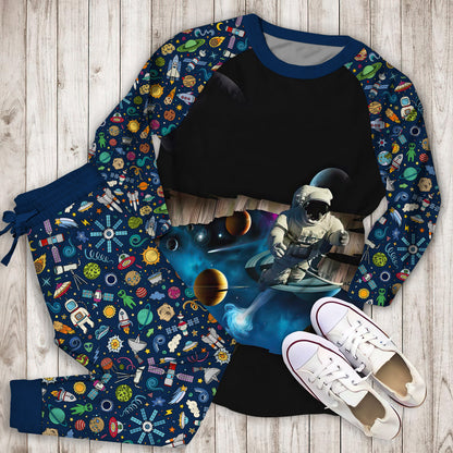 Astronaut And Outer Space Pajama Set |Sleepwear Pjs Sets | Raglan Shirt Pants Set