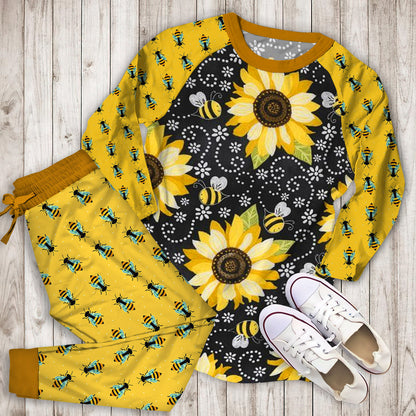 Bee And Sunflower Pajama Set |Sleepwear Pjs Sets | Raglan Shirt Pants Set