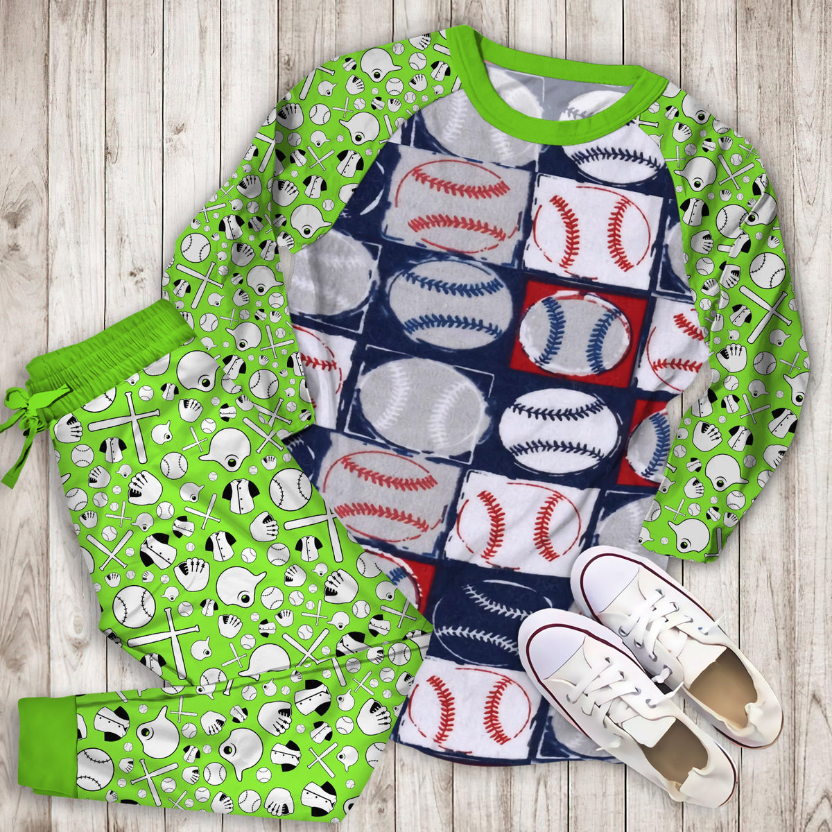 Baseball Pajama Set | Pajamas | Cotton Sleepwear Sets | Soft Long Sleeve Pjs | Raglan Shirt and Pants Set