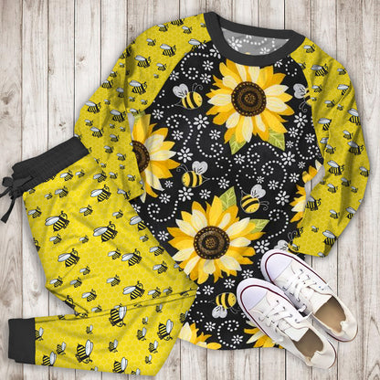 Bee And Sunflower Pajama Set |Sleepwear Pjs Sets | Raglan Shirt Pants Set