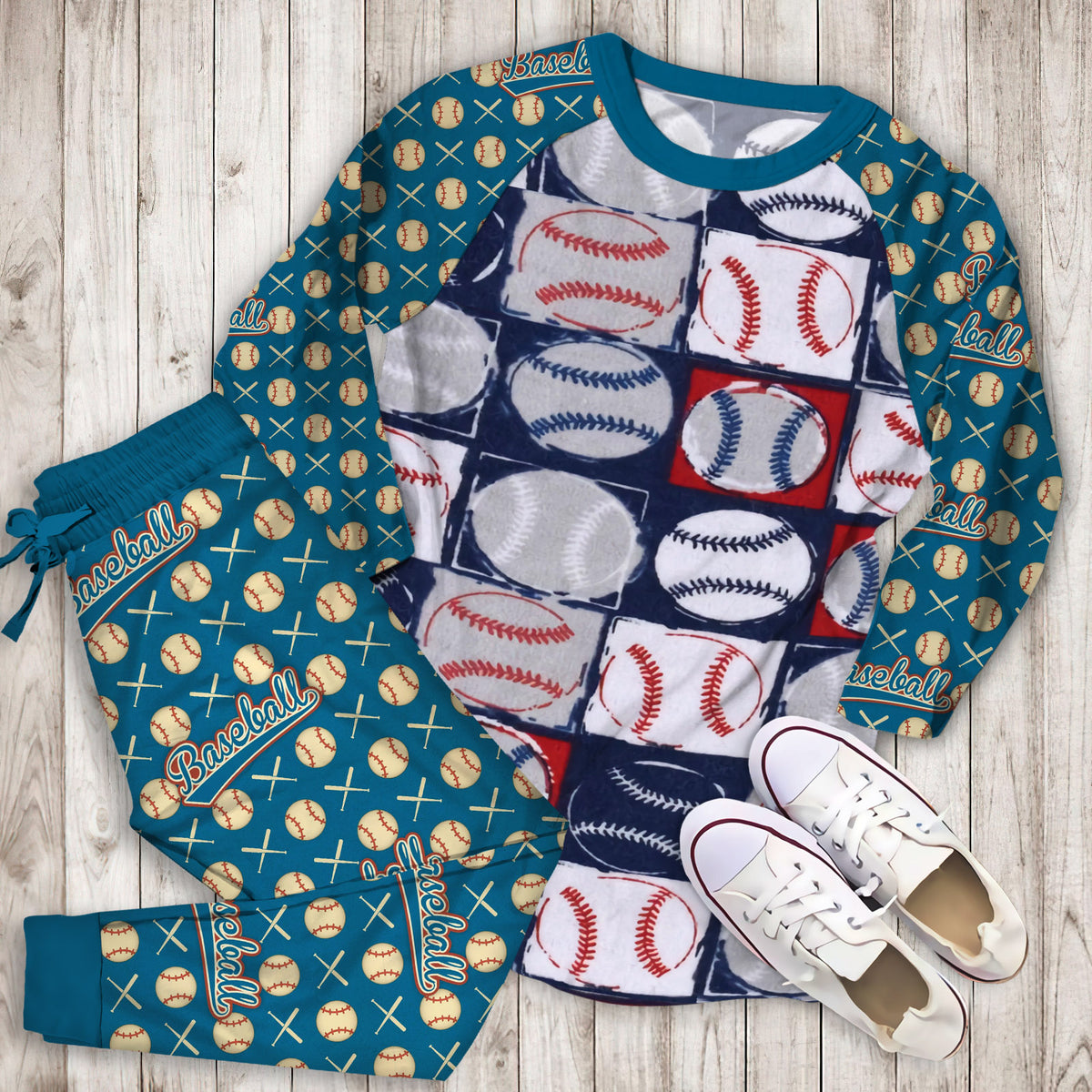 Baseball Pajama Set | Pajamas | Cotton Sleepwear Sets | Soft Long Sleeve Pjs | Raglan Shirt and Pants Set