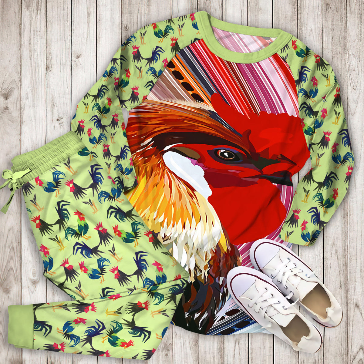 Rooster Pajama Set | Pajamas | Cotton Sleepwear Sets | Soft Long Sleeve Pjs | Raglan Shirt and Pants Set