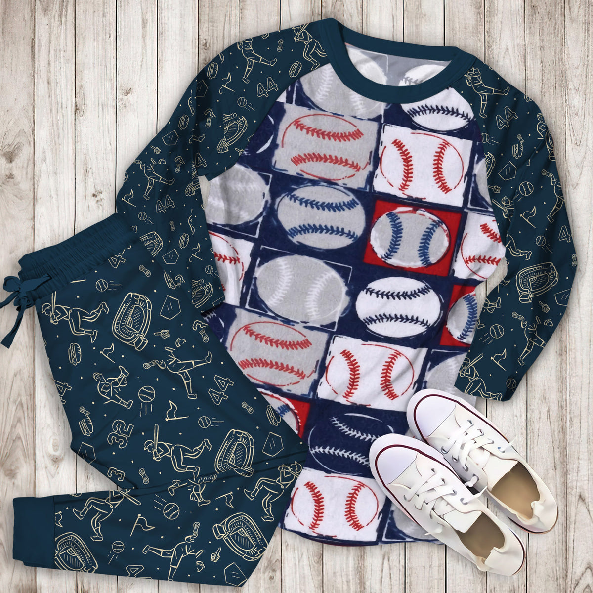 Baseball Pajama Set | Pajamas | Cotton Sleepwear Sets | Soft Long Sleeve Pjs | Raglan Shirt and Pants Set
