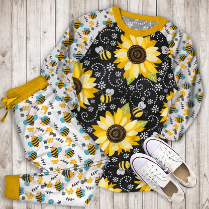 Bee And Sunflower Pajama Set |Sleepwear Pjs Sets | Raglan Shirt Pants Set