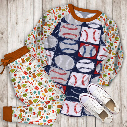 Baseball Pajama Set | Pajamas | Cotton Sleepwear Sets | Soft Long Sleeve Pjs | Raglan Shirt and Pants Set