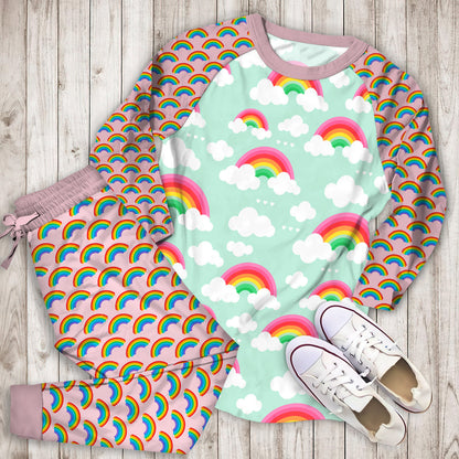 Organic Rainbow Skies Pajama Set |Sleepwear Pjs Sets | Raglan Shirt Pants Set