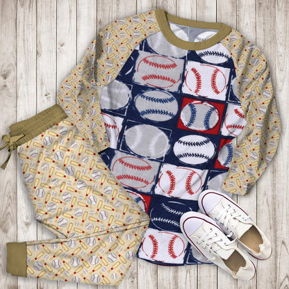 Baseball Pajama Set | Pajamas | Cotton Sleepwear Sets | Soft Long Sleeve Pjs | Raglan Shirt and Pants Set