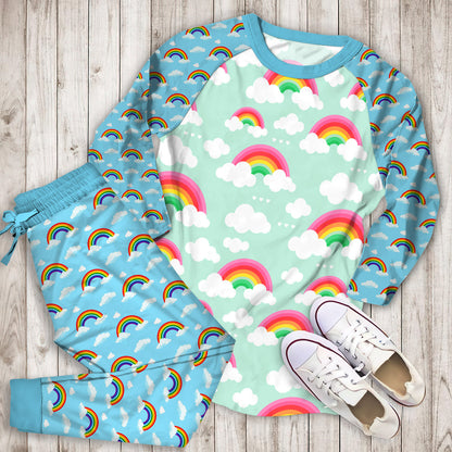 Organic Rainbow Skies Pajama Set |Sleepwear Pjs Sets | Raglan Shirt Pants Set