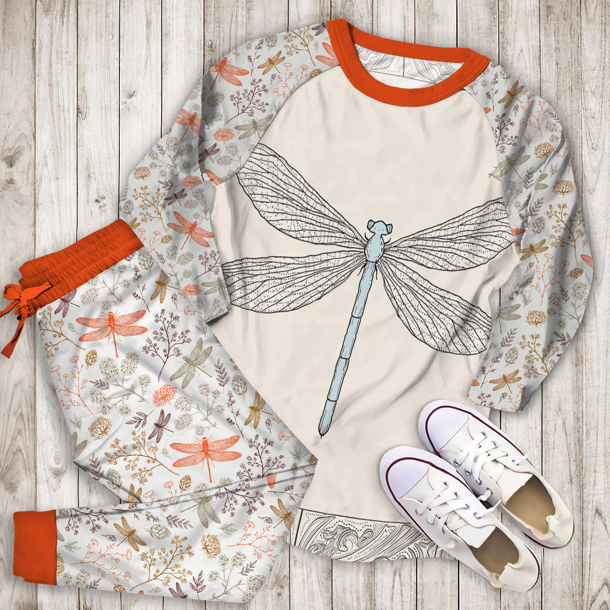 Dragonfly Pajama Set | Pajamas | Cotton Sleepwear Sets | Soft Long Sleeve Pjs | Raglan Shirt and Pants Set