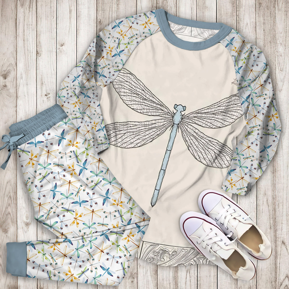 Dragonfly Pajama Set | Pajamas | Cotton Sleepwear Sets | Soft Long Sleeve Pjs | Raglan Shirt and Pants Set