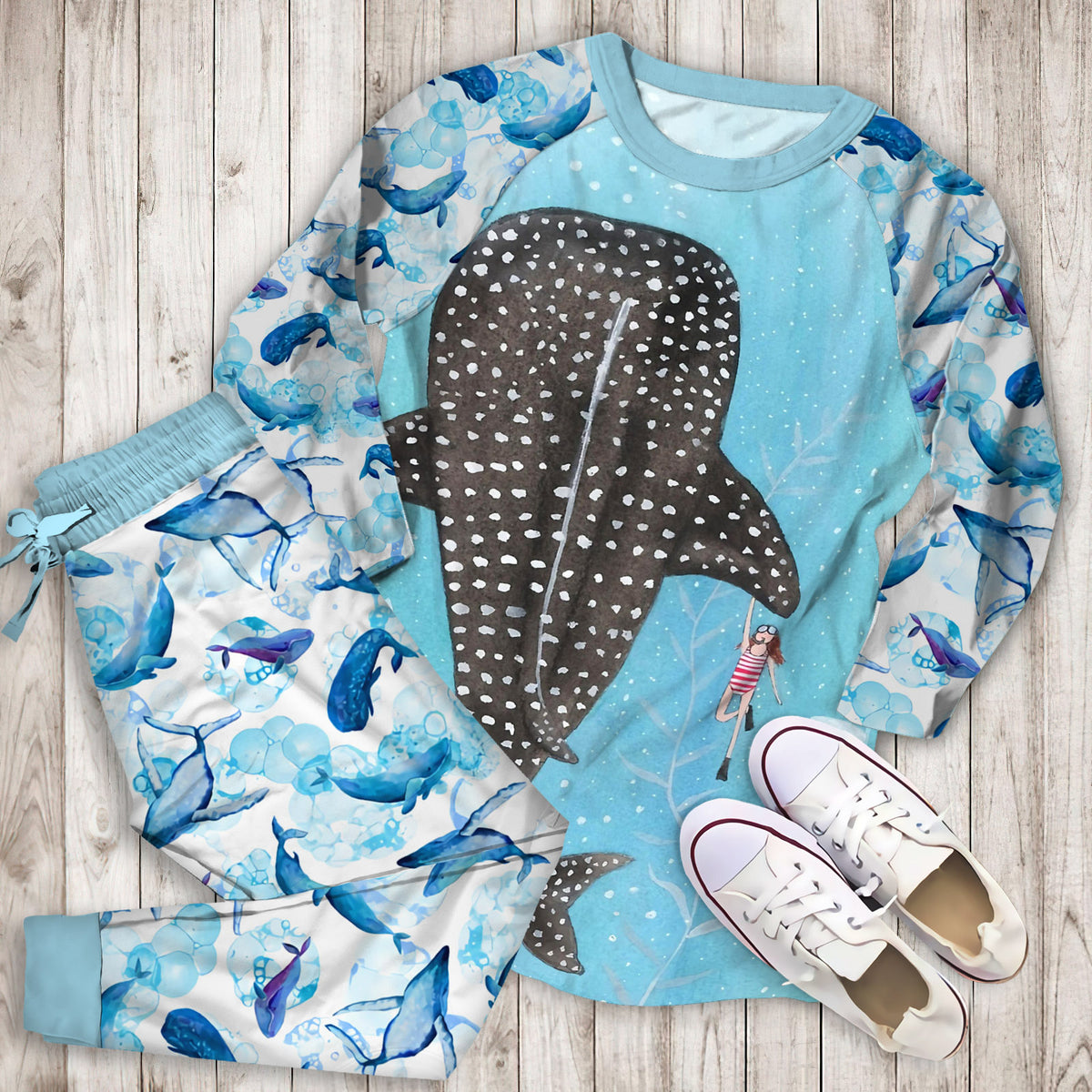 Whale Pajama Set | Pajamas | Cotton Sleepwear Sets | Soft Long Sleeve Pjs | Raglan Shirt and Pants Set