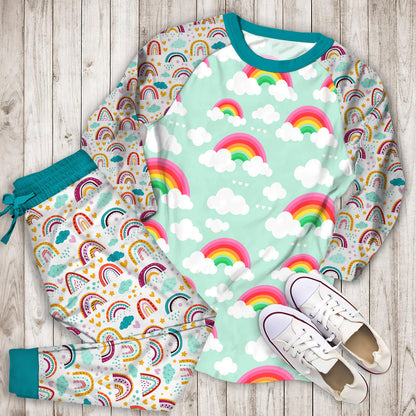 Organic Rainbow Skies Pajama Set |Sleepwear Pjs Sets | Raglan Shirt Pants Set